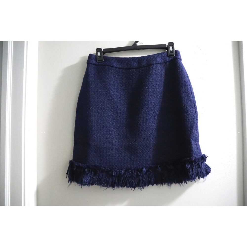 Flora‎ Bea NYC Dixie Skirt Navy Tweed Fringe Knee Length Size S